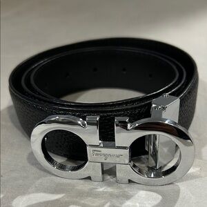 Real Authentic Salvatore Ferragamo Black Leather Belt with Silver Gancini Buckle